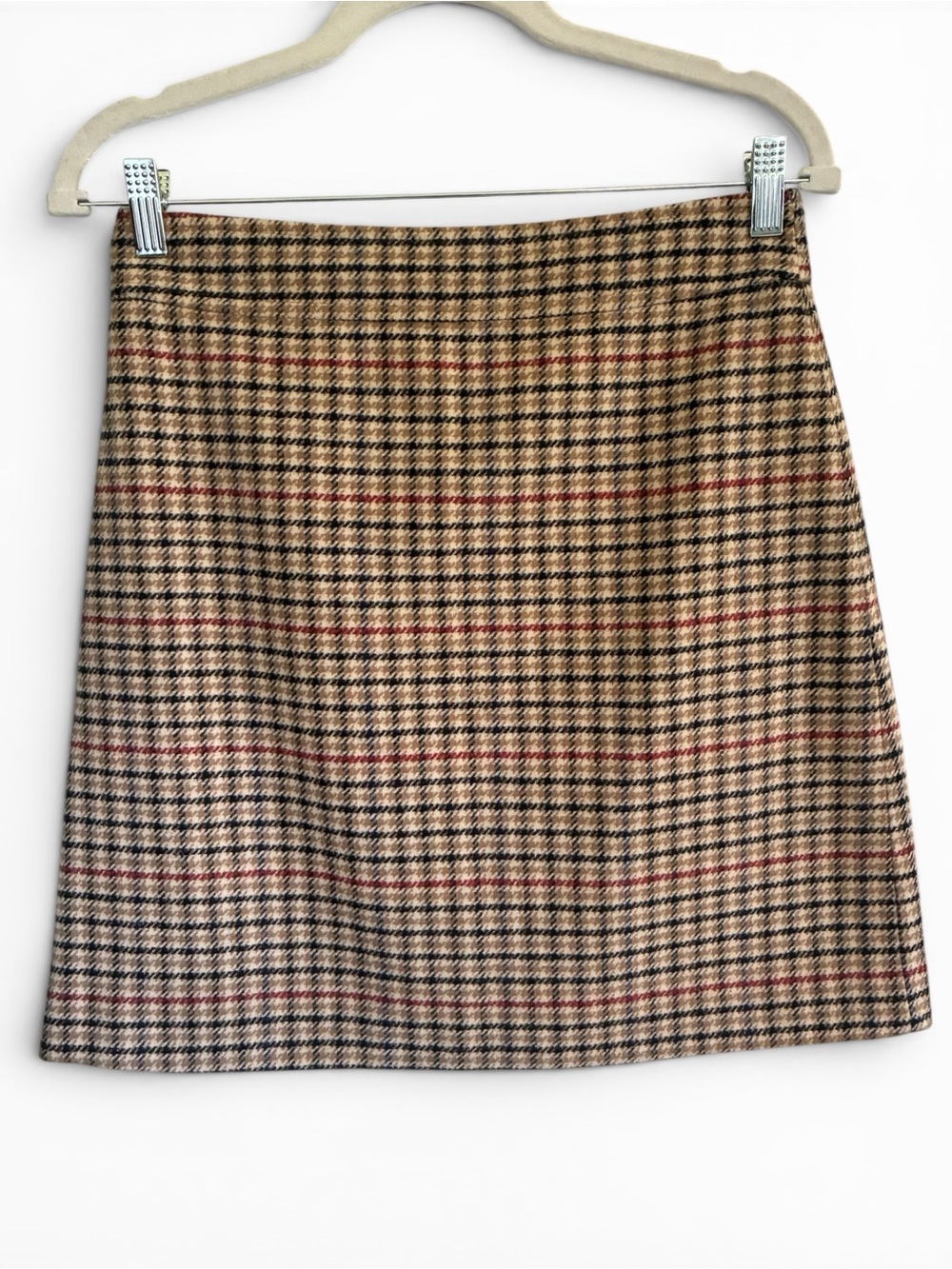 J. Crew Tan and Black Plaid Preppy Collegiate Dark Academia A-Line Skirt Sz 4 - Picture 1 of 7